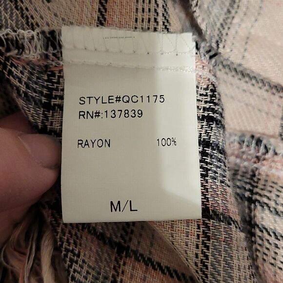 Dreamers Pink plaid open front cardigan with tab sleeves - Picture 5 of 7